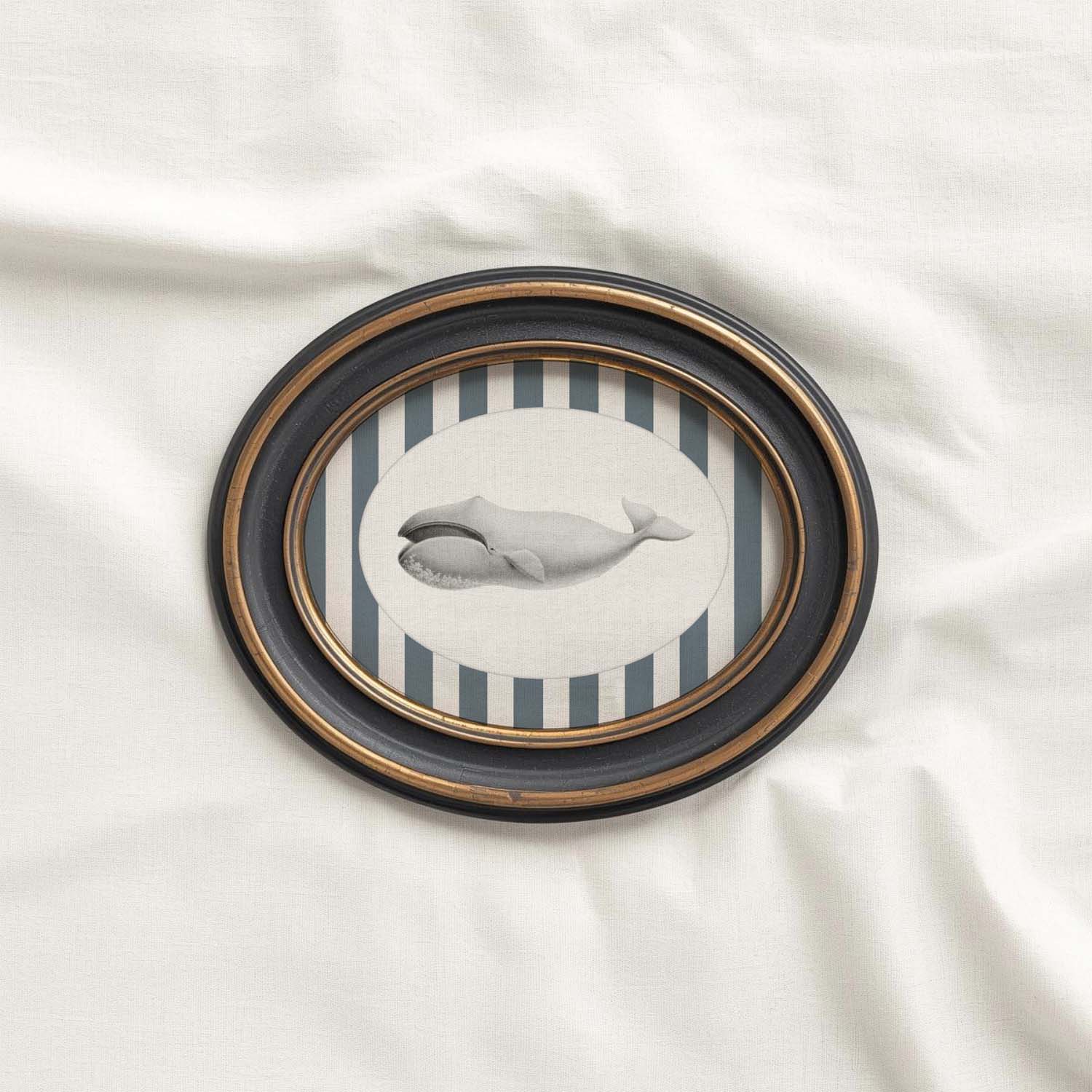 Whale Nursery Wall Art Printable (Digital Download) — Navy Striped Storybook Ocean Decor