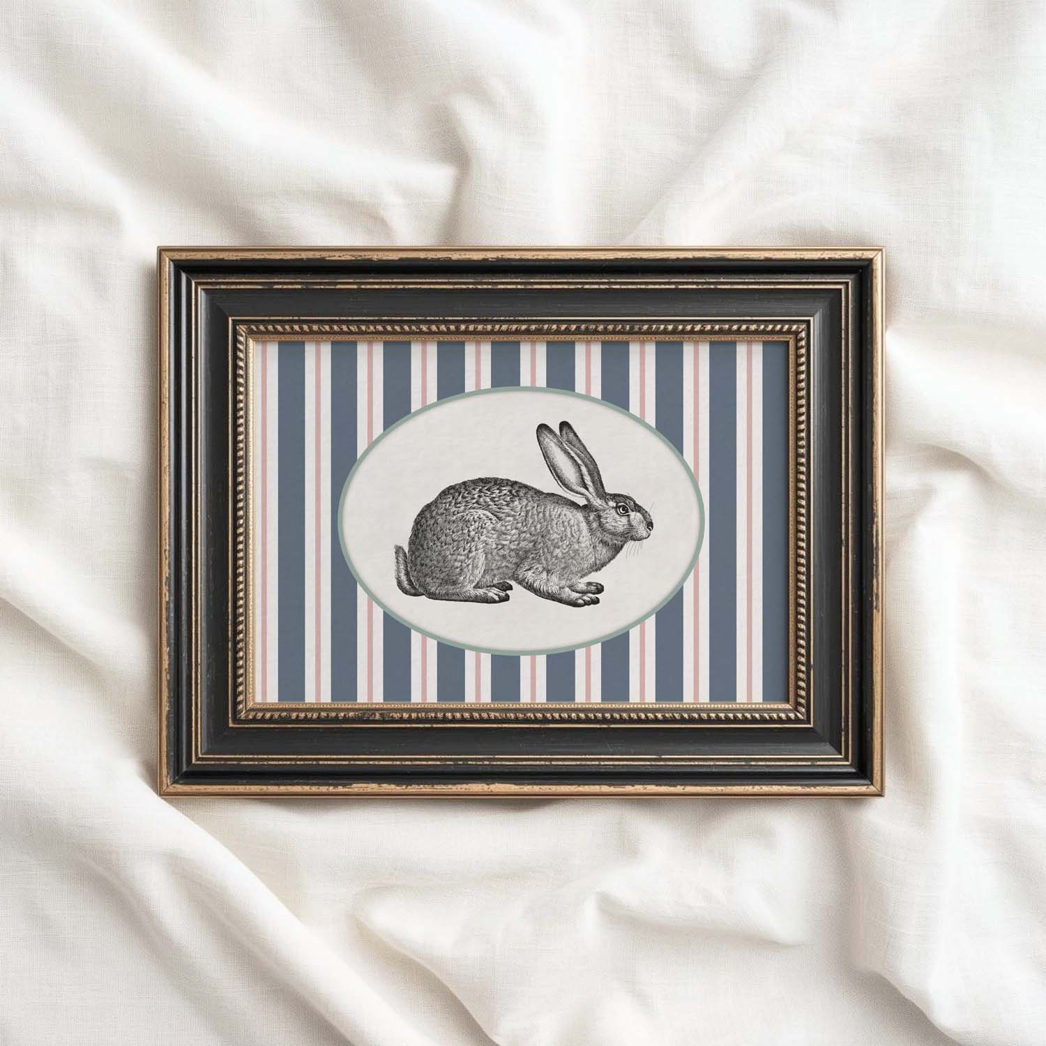 Rabbit Nursery Wall Art Printable (Digital Download) — Vintage Circus Striped Storybook Decor
