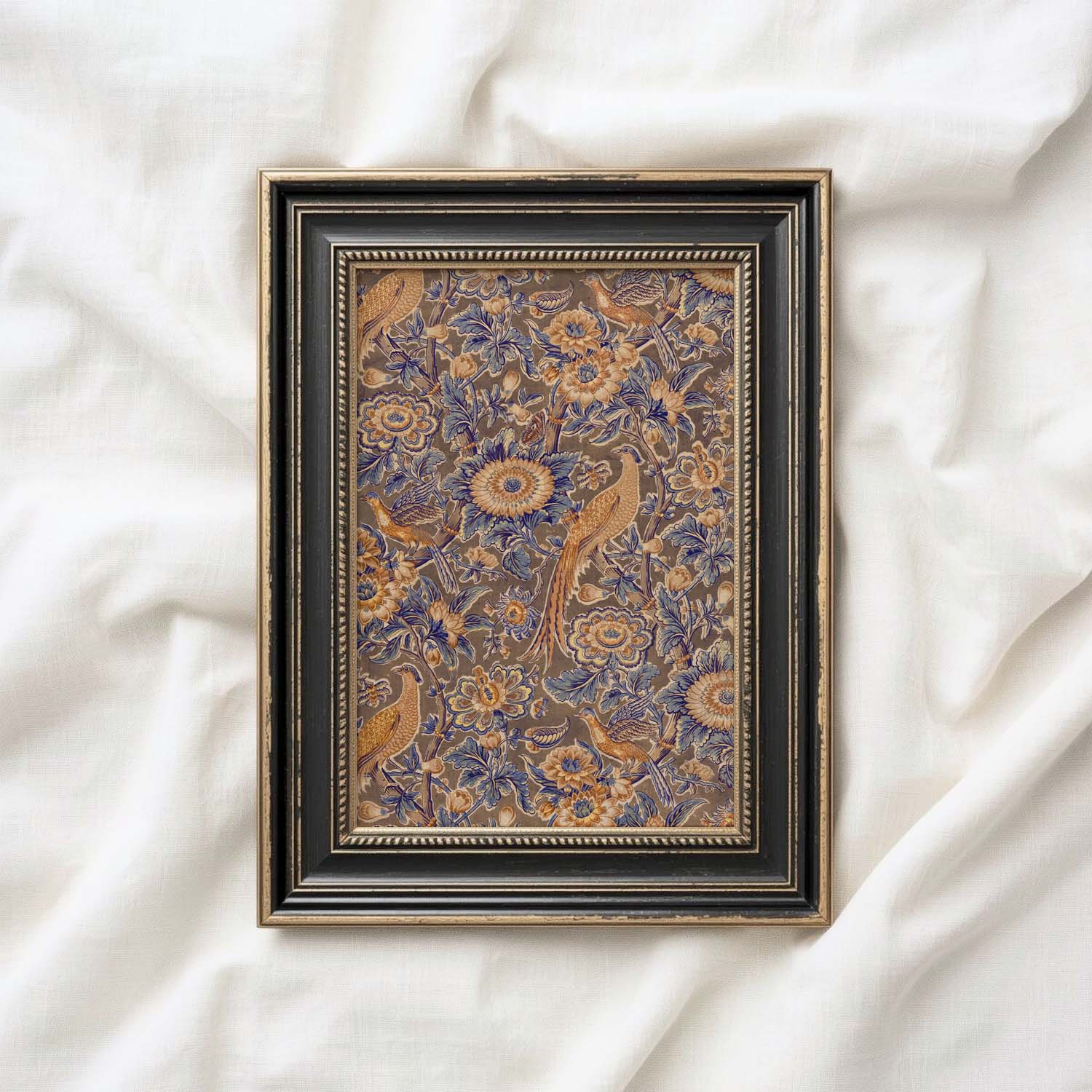 Rust and Navy Botanical Bird Printable Wall Art (Digital Download)