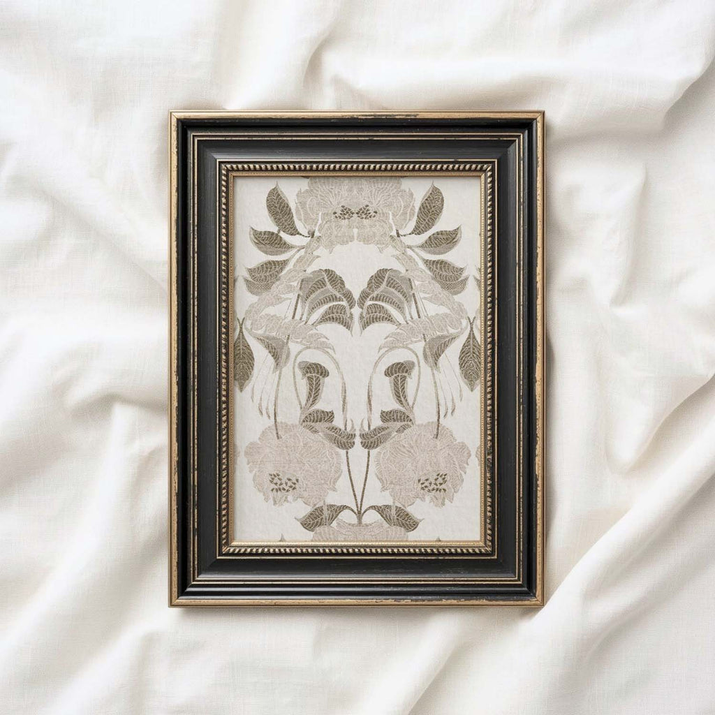 Victorian Floral Wall Art Printable – Antique Botanical Tapestry Print (Neutral Beige)