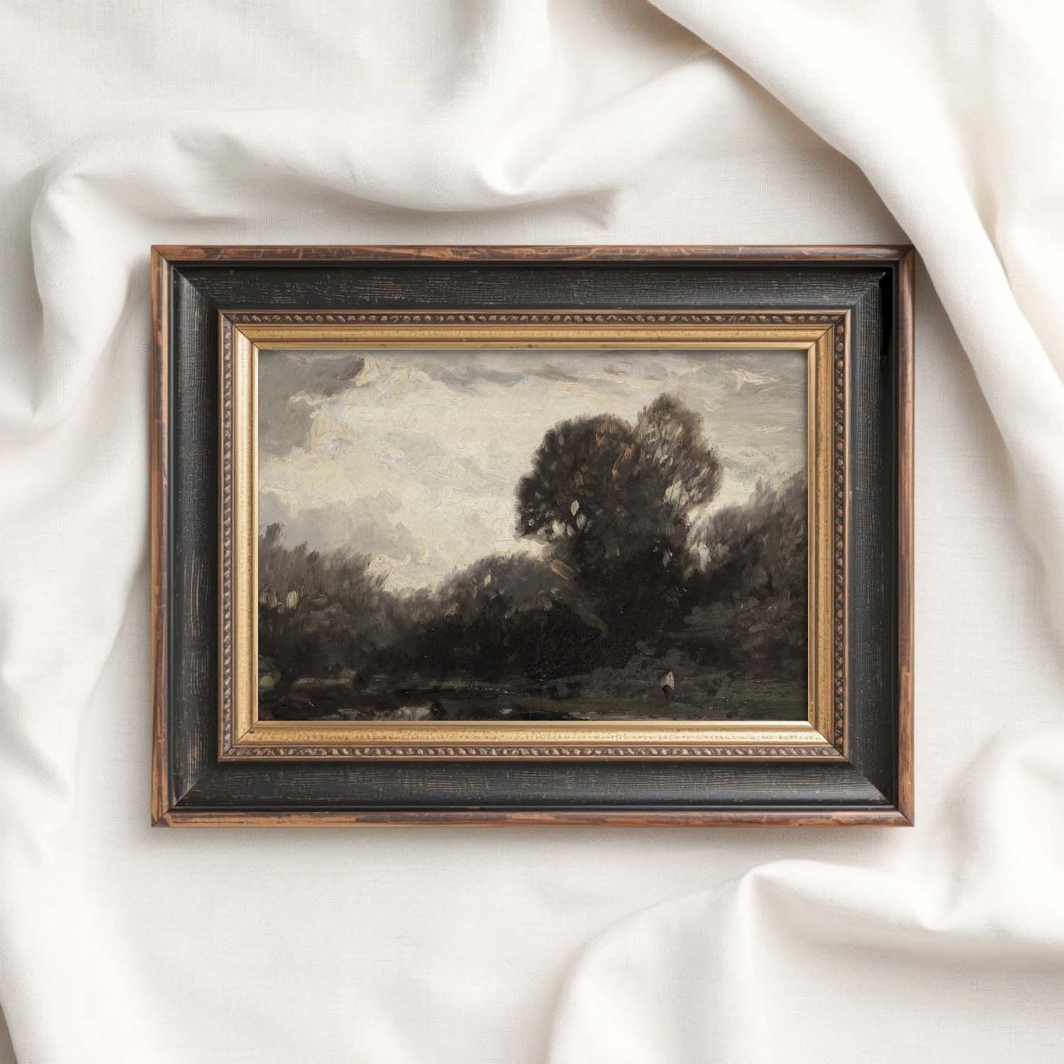 Vintage Moody Forest Lake Wall Art Printable (Dark Academia) — Nature Reflection Painting
