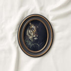 Heritage wildlife tiger jungle oil painting print with classic vintage rainforest scenery and fine art detail.