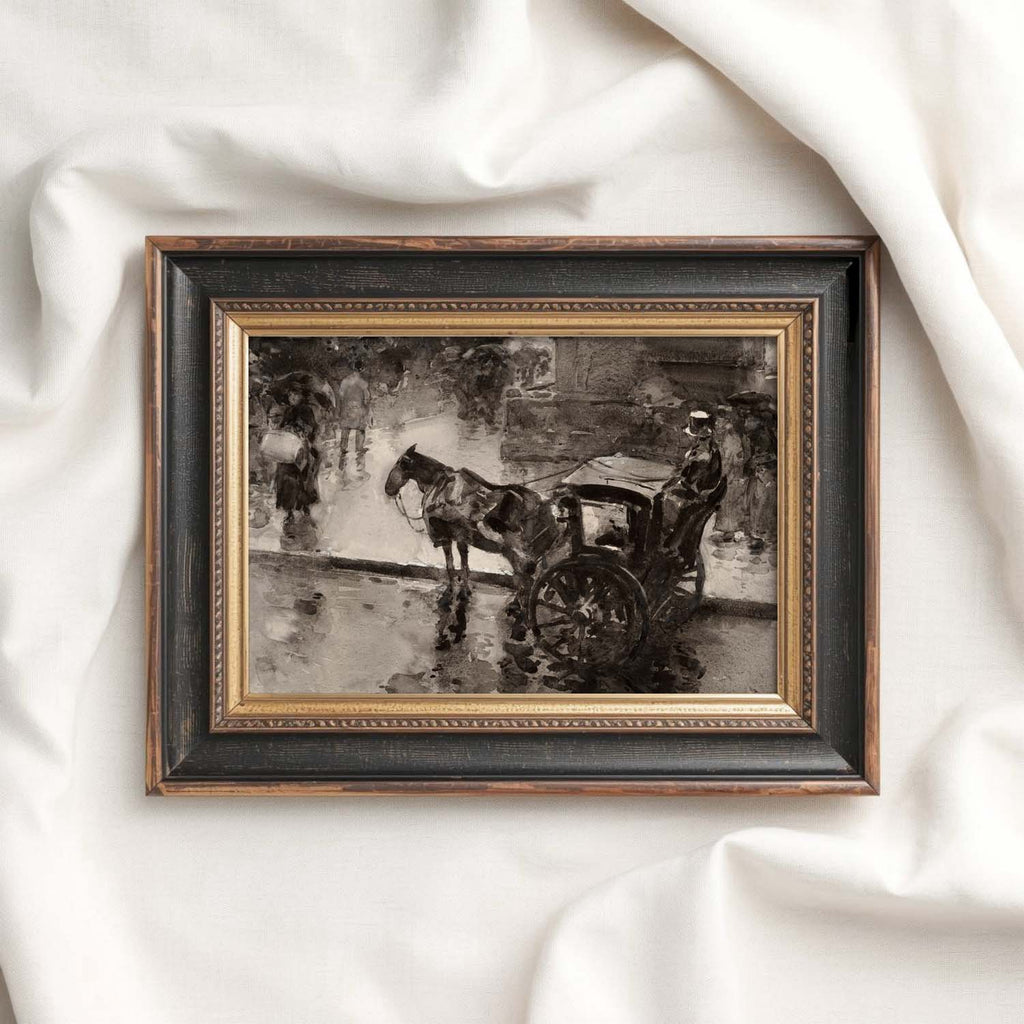 Moody Victorian London Horse and Carriage Wall Art Printable – Vintage Cityscape Print (Dark Academia)