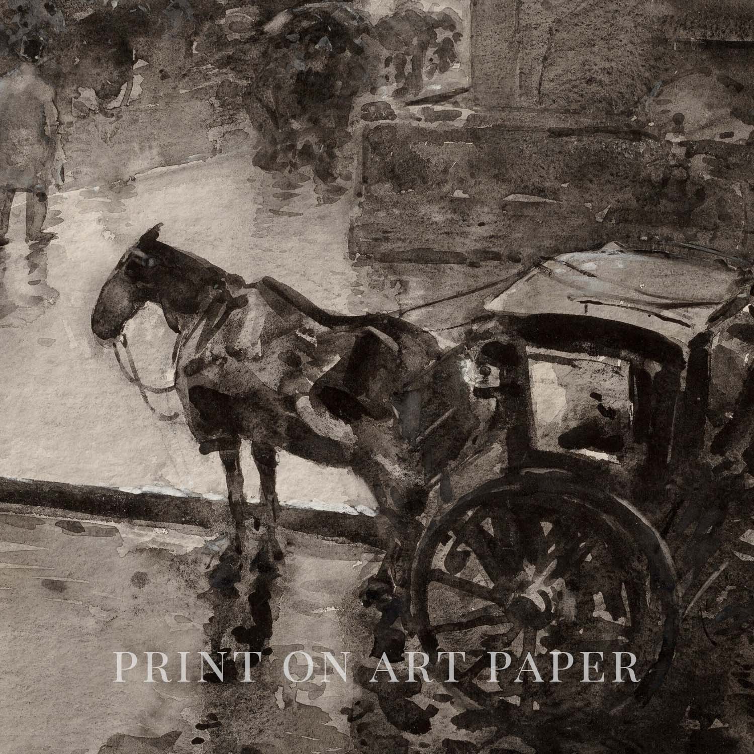 Moody Victorian London Horse and Carriage Wall Art Printable – Vintage Cityscape Print (Dark Academia)