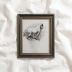 Horse pencil sketch printable wall art featuring an antique horse standing on a hillside
