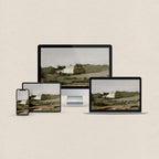Impasto desktop wallpaper featuring a muted countryside landscape with soft textured brushwork and matching device wallpapers