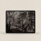 Vintage Pine Forest Sketch iPhone & iPad Wallpaper Set (Dark Academia)