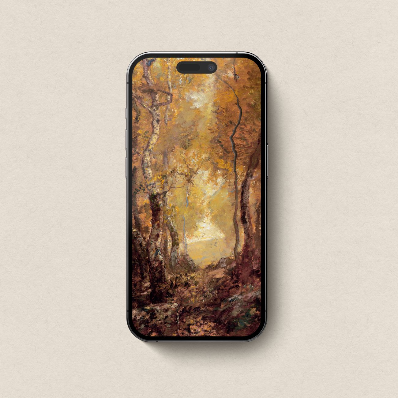 Instant wallpaper download concept for Vintage Autumn Forest Pond matching device wallpaper bundle.