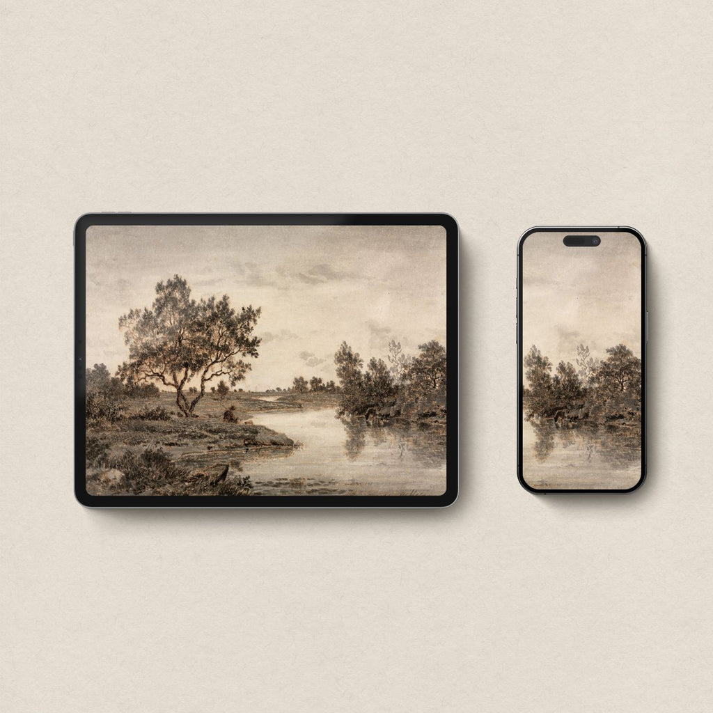Sepia Autumn Landscape Wallpaper Bundle – Vintage Neutral Tree Aesthetic for iPhone iPad Desktop