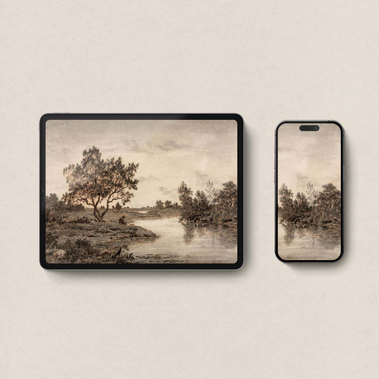 Sepia Autumn Landscape Wallpaper Bundle – Vintage Neutral Tree Aesthetic for iPhone iPad Desktop