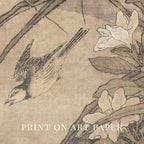 Antique Bird and Tiger Lily Botanical Wall Art Printable – Vintage Japanese Floral Illustration Print