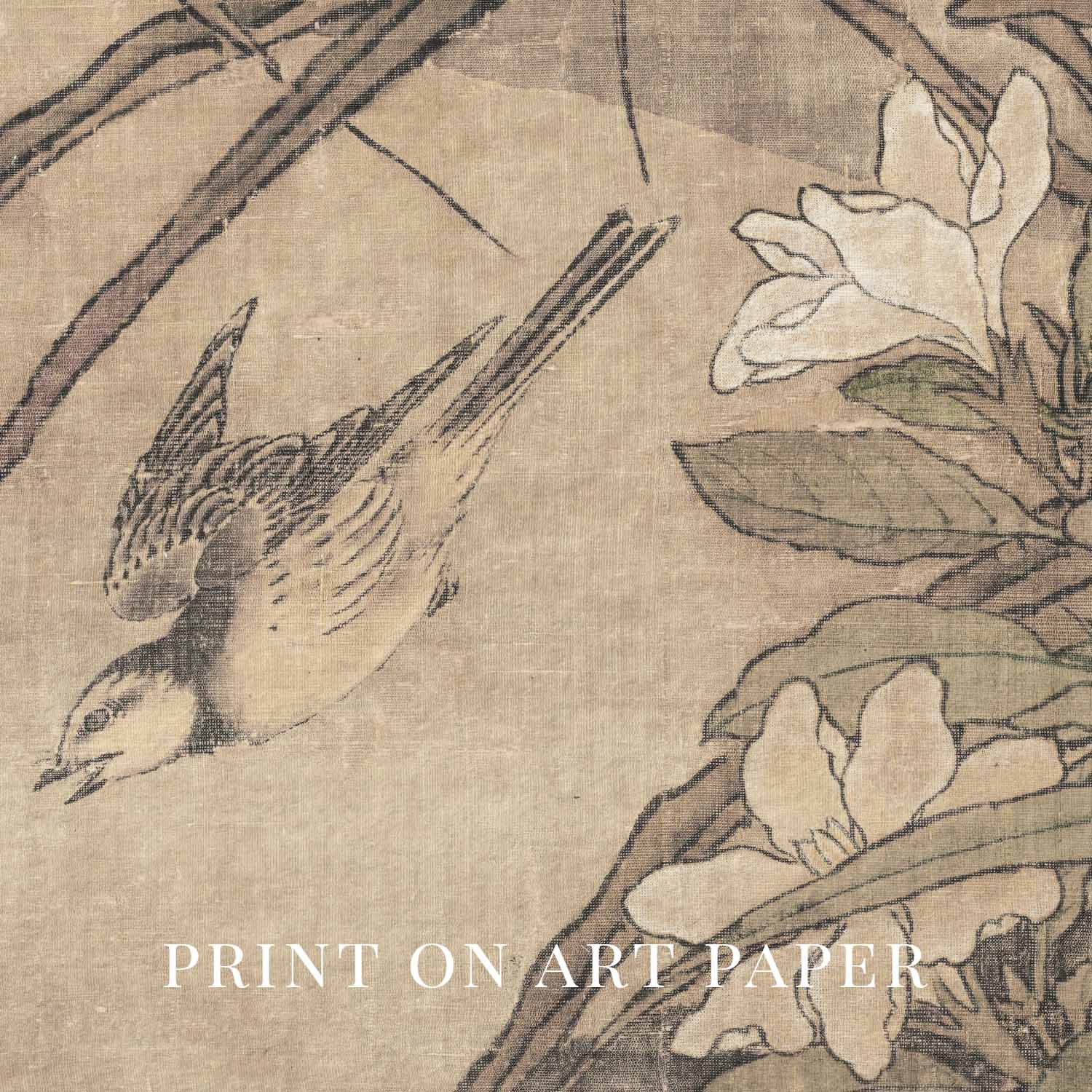 Antique Bird and Tiger Lily Botanical Wall Art Printable – Vintage Japanese Floral Illustration Print