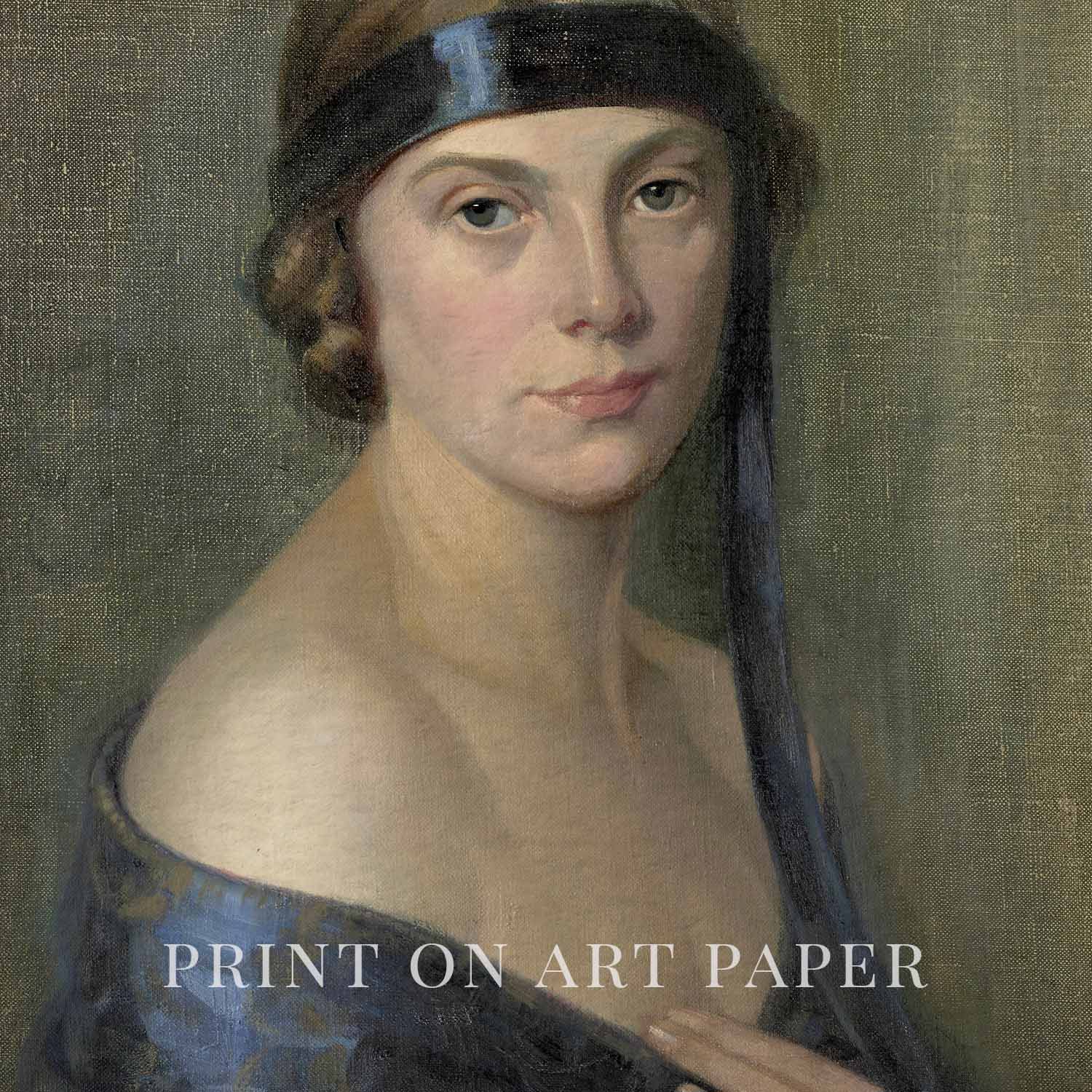 1920s Flapper Portrait Wall Art Printable | Blue Headband Vintage Oil Painting Woman (Digital Download)