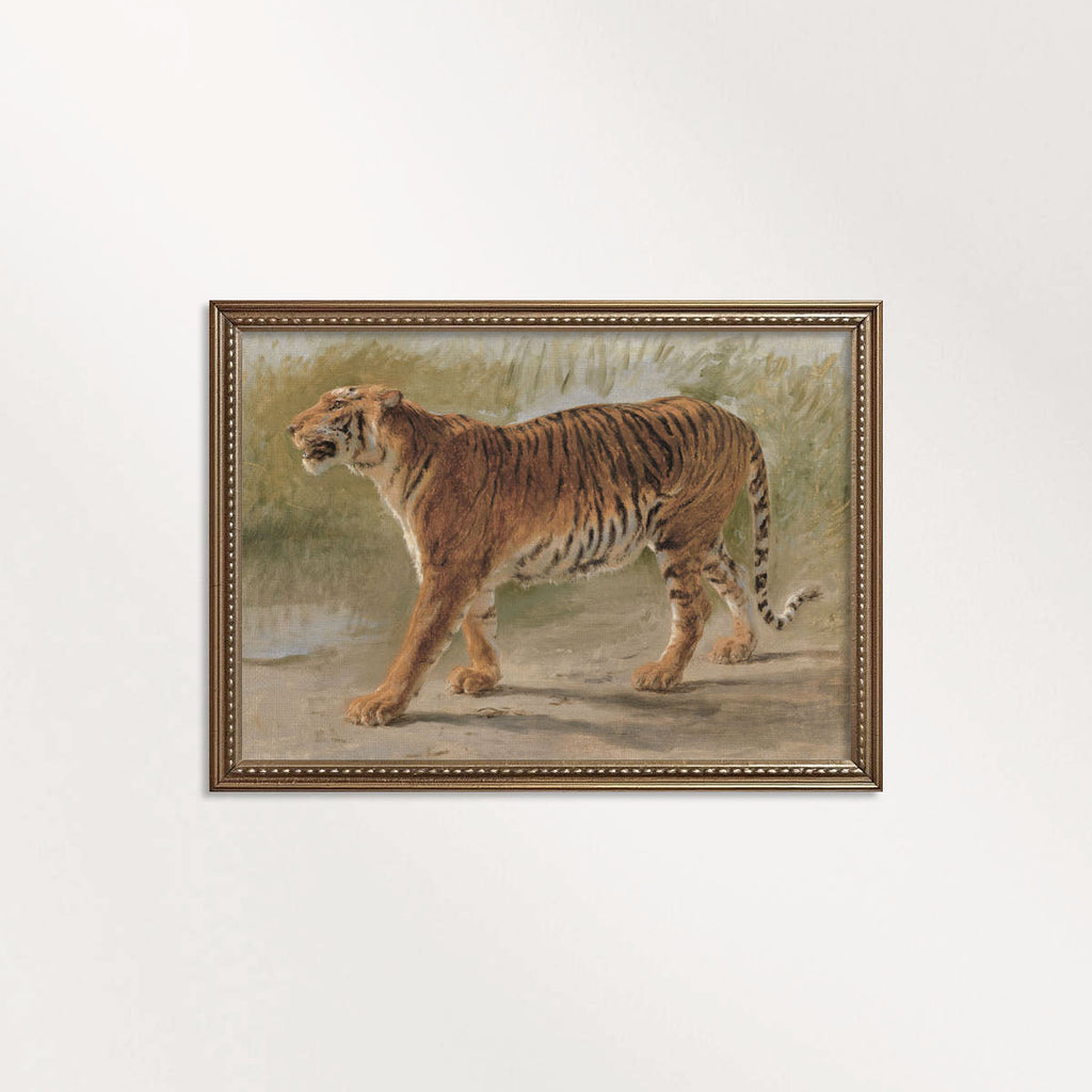 Boho Safari Tiger Wall Art Print (Neutral Grasslands Wildlife Landscape Decor)