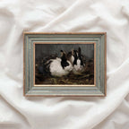 Victorian Rabbit Oil Painting Wall Art Printable (Moody Farmhouse Animal Portrait, Vintage Blue Tonal Decor)