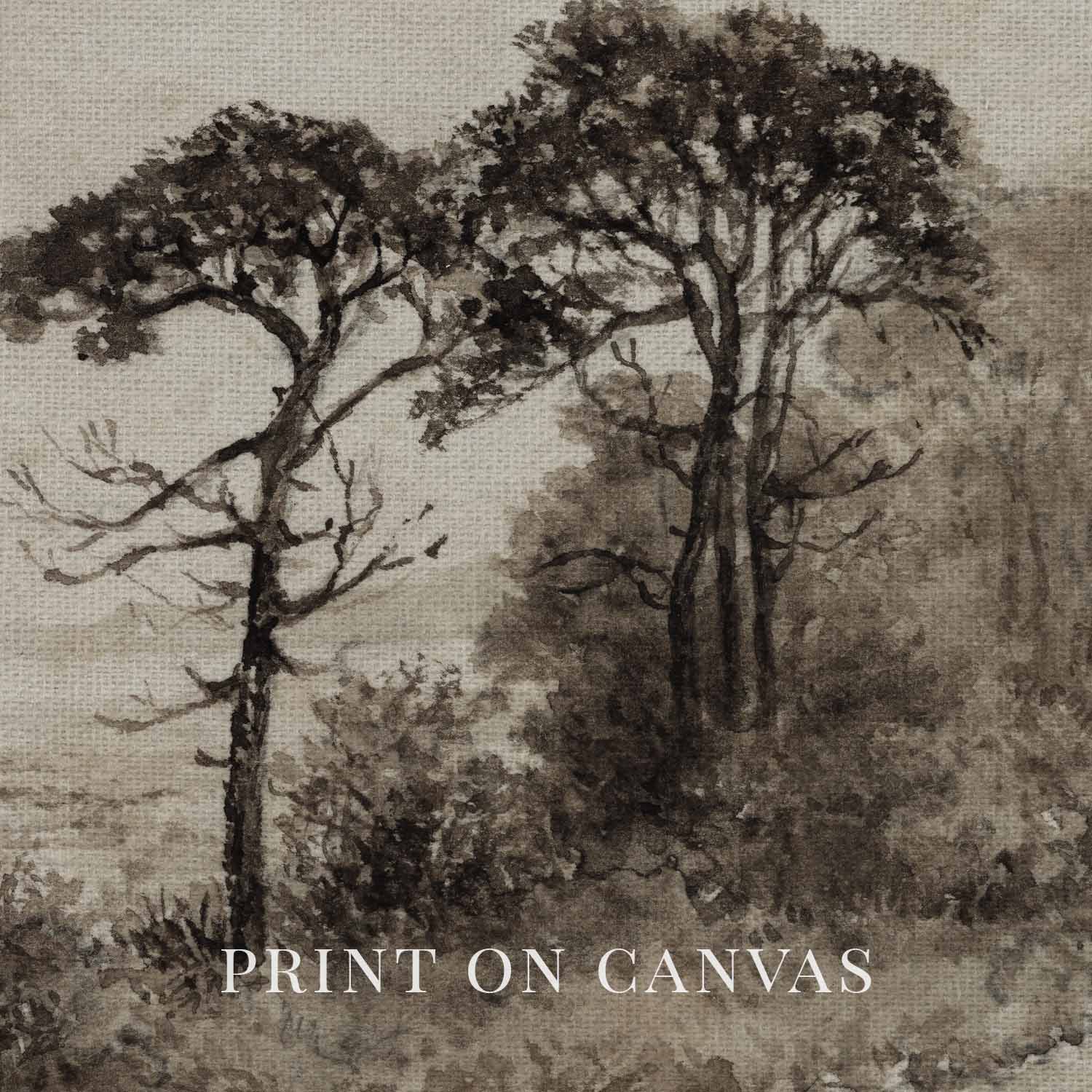 Dark Academia Autumn Landscape Wall Art Printable | Antique Watercolor Neutral Beige Tree Print