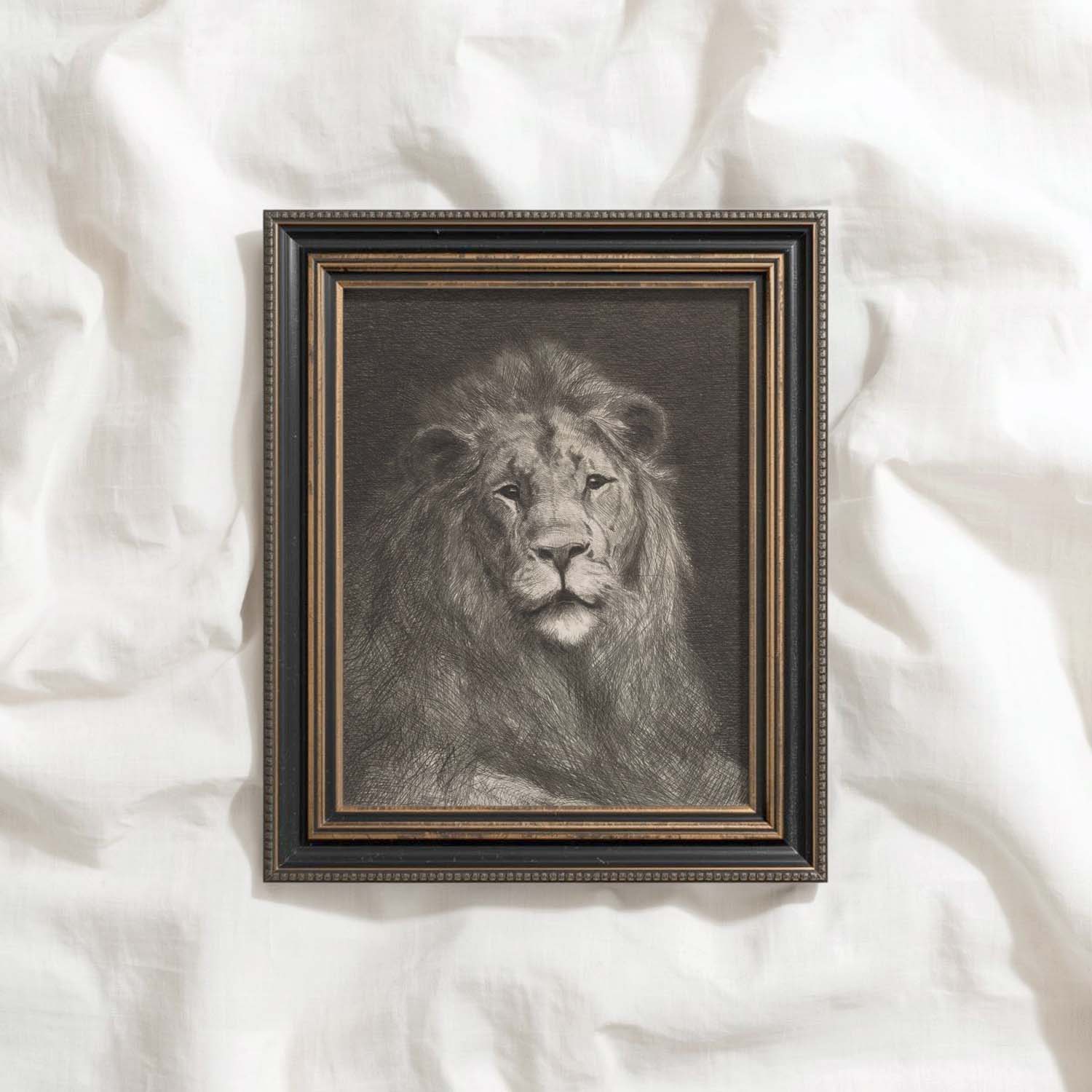 Majestic Lion Wall Art Printable | Vintage Pencil Sketch Portrait