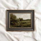 Vintage green landscape artwork in olive and earthy tones styled as living room wall art