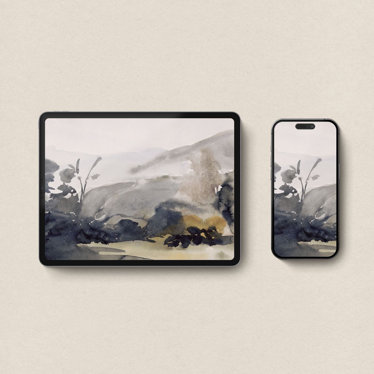 Muted Navy Abstract Matching Device Wallpaper Bundle (Digital Download)