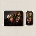 Matching Moody Autumn Still Life wallpapers displayed across iPad and iPhone screens with coordinated floral artwork.