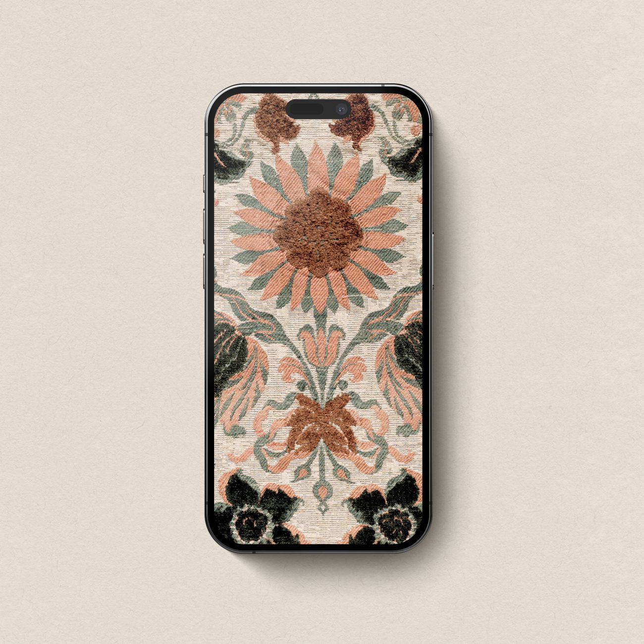 Mediterranean Floral Tapestry iPhone & iPad Wallpaper Set – Antique Spanish Textile Aesthetic (Digital Download)