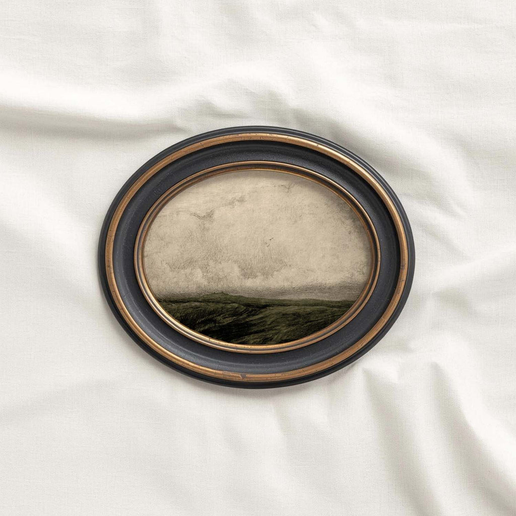Minimal Moody Dark Green Landscape Printable Wall Art | Vintage Autumn Print
