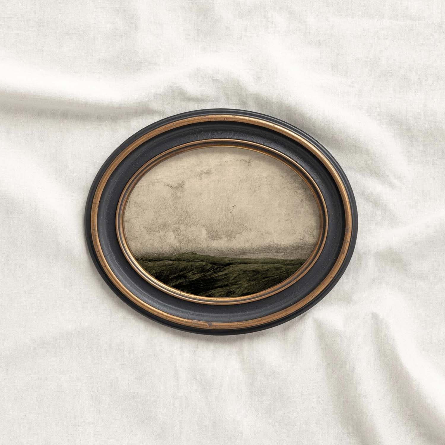 Minimal Moody Dark Green Landscape Printable Wall Art | Vintage Autumn Print