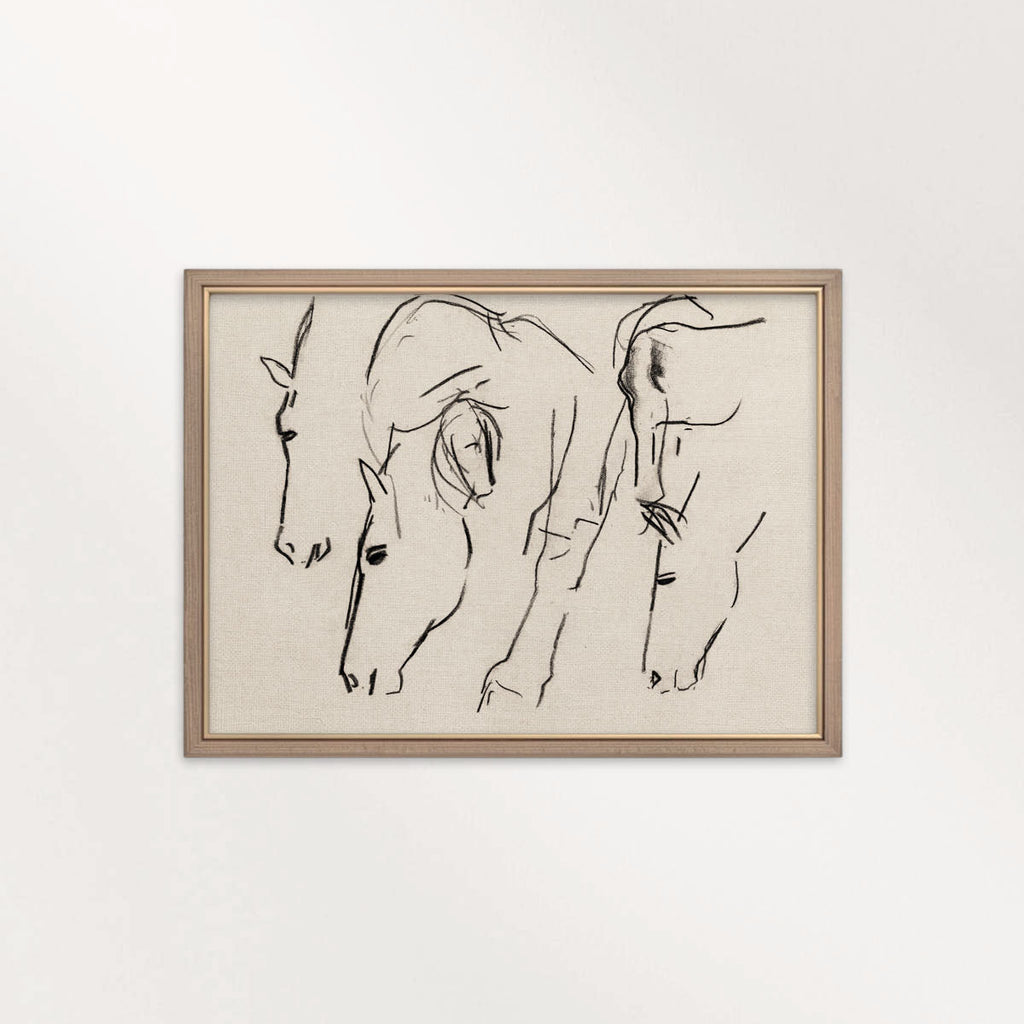 Minimal Horses Wall Art Printable | Charcoal Grazing Horse Sketch Print