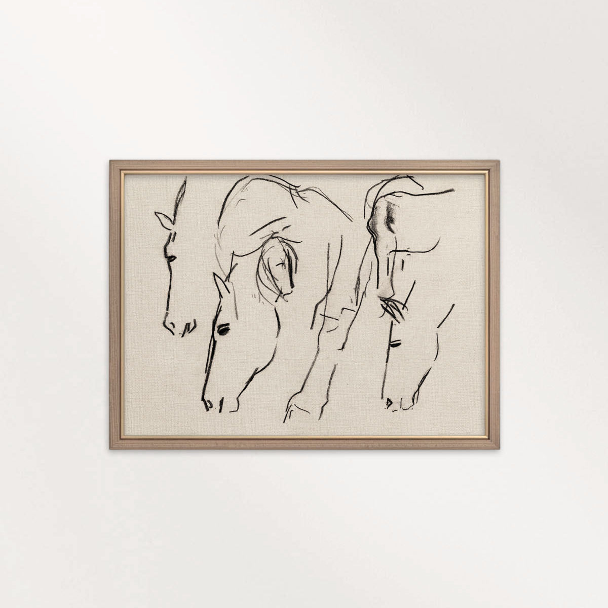 Minimal Horses Wall Art Printable | Charcoal Grazing Horse Sketch Print