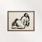 Modern Woman Ink Drawing Wall Art Printable – Minimal Black and Beige Line Portrait Print