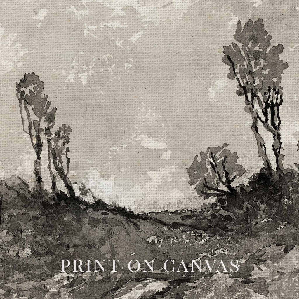 Moody Monochrome Landscape Wall Art Printable – Vintage Neutral Nature Sketch Print
