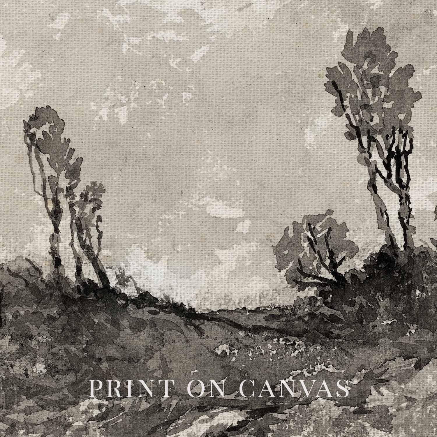 Moody Monochrome Landscape Wall Art Printable – Vintage Neutral Nature Sketch Print