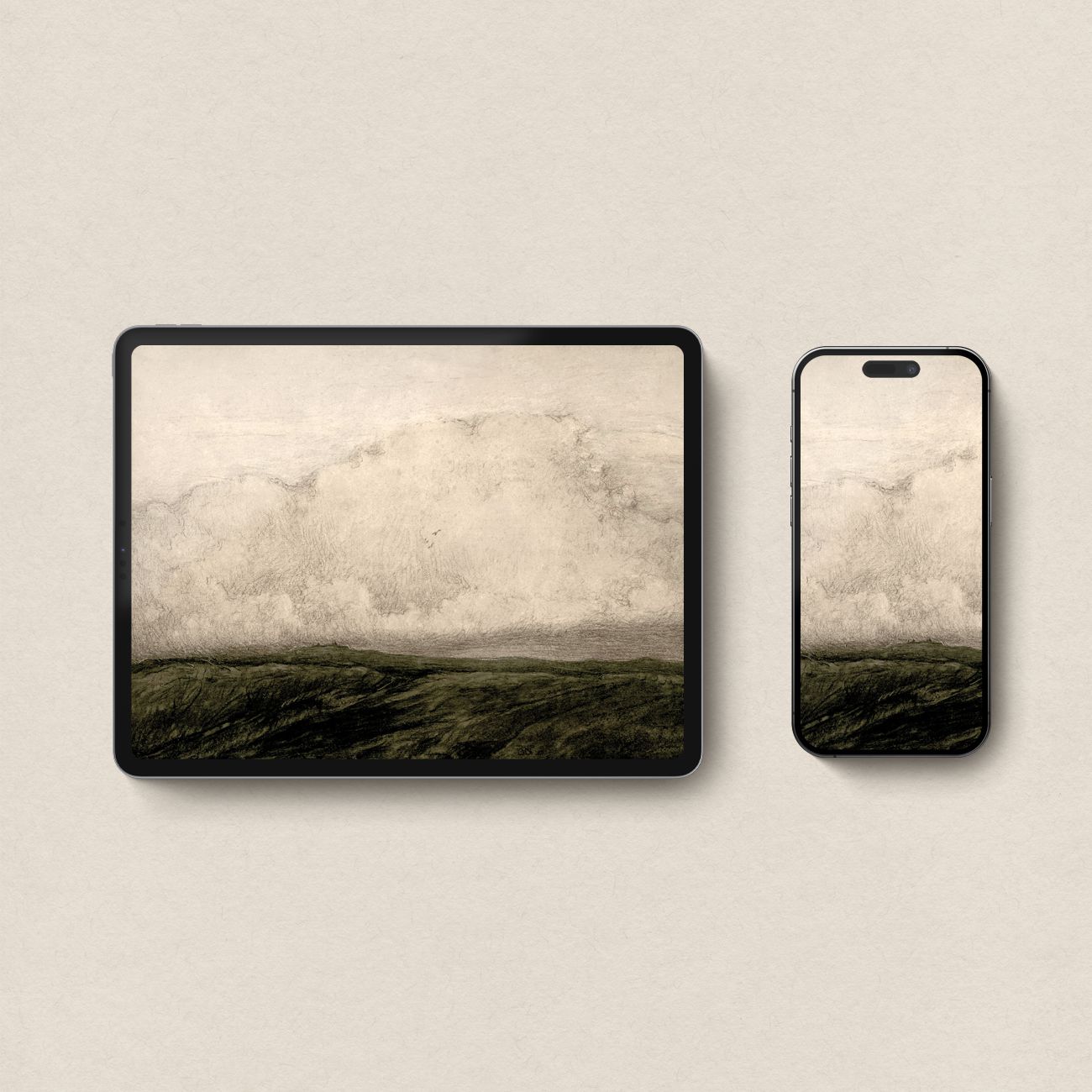 Minimal Moody Dark Green Landscape Wallpaper Bundle | iPhone, iPad & Desktop Wallpapers (Digital Download)