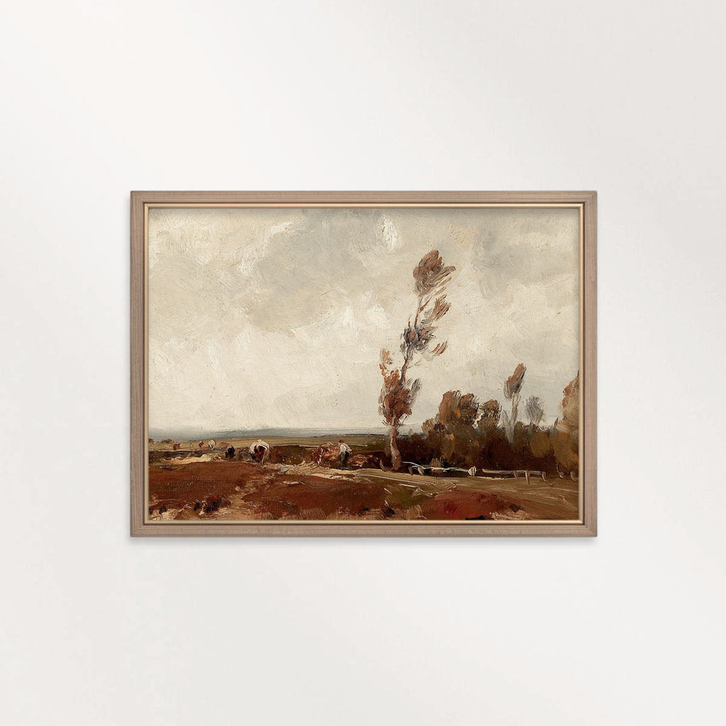 Minimal rustic farmhouse-style autumn wall art printable in warm neutral hues.