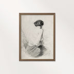 Vintage Woman Back Facing Pencil Sketch Wall Art Printable – Neutral Minimal Portrait Print