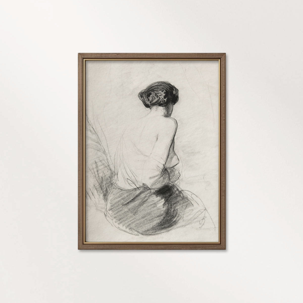Vintage Woman Back Facing Pencil Sketch Wall Art Printable – Neutral Minimal Portrait Print