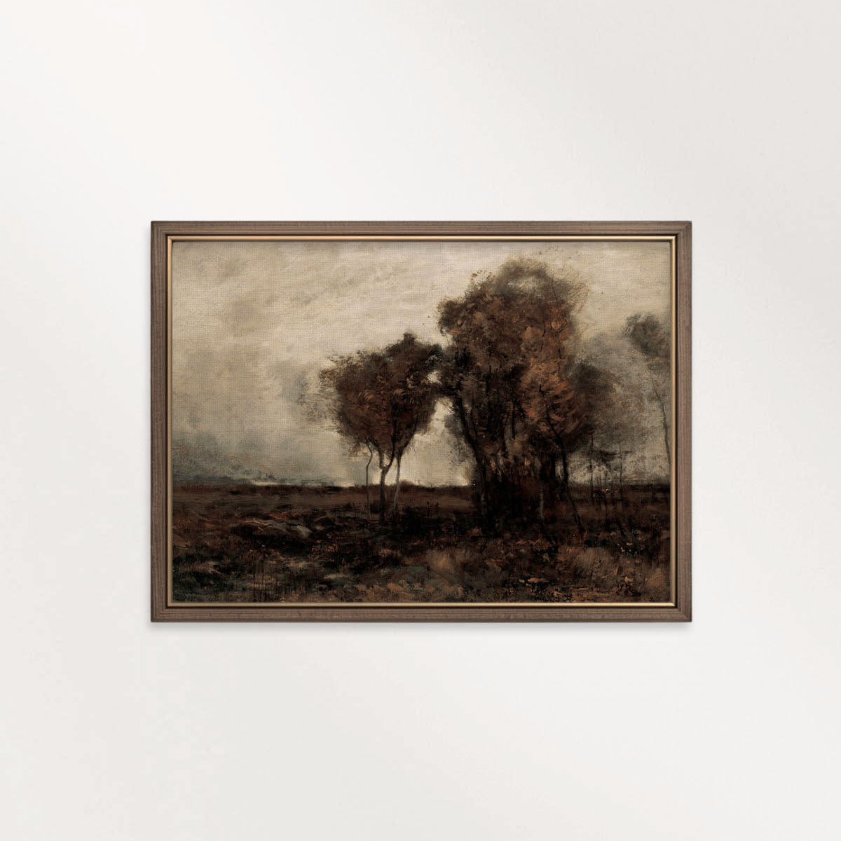 Minimalist dark landscape wall art printable with black and beige tonal minimalist composition.