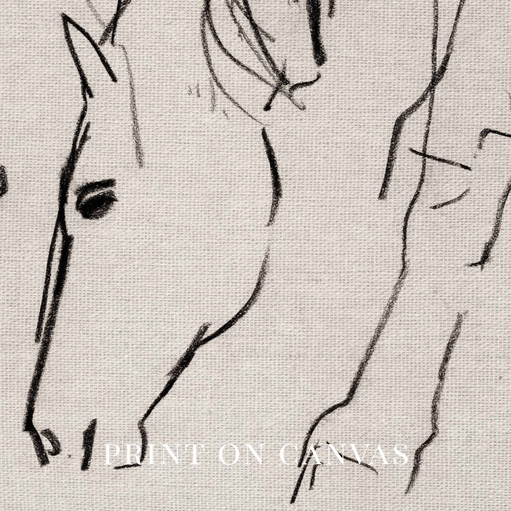 Minimal Horses Wall Art Printable | Charcoal Grazing Horse Sketch Print