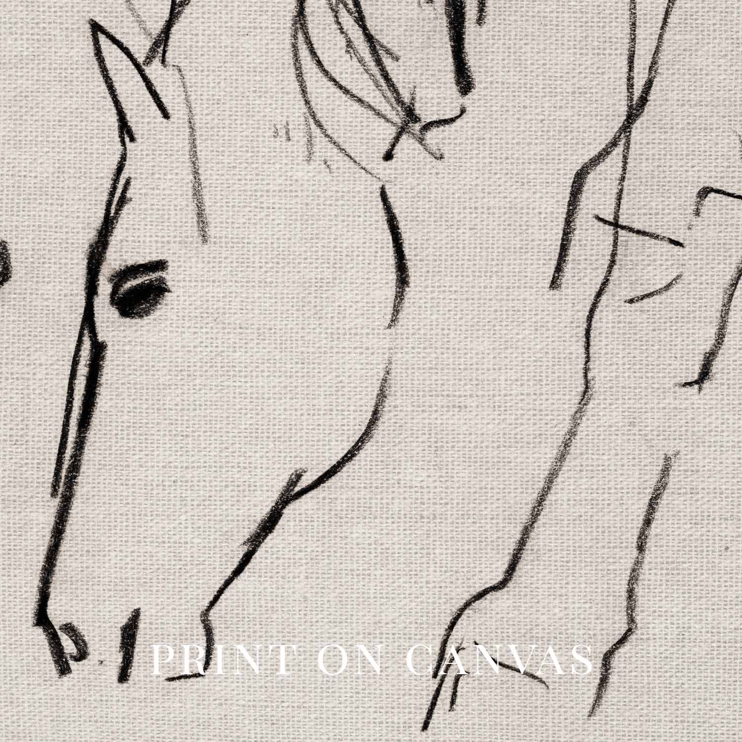 Minimal Horses Wall Art Printable | Charcoal Grazing Horse Sketch Print