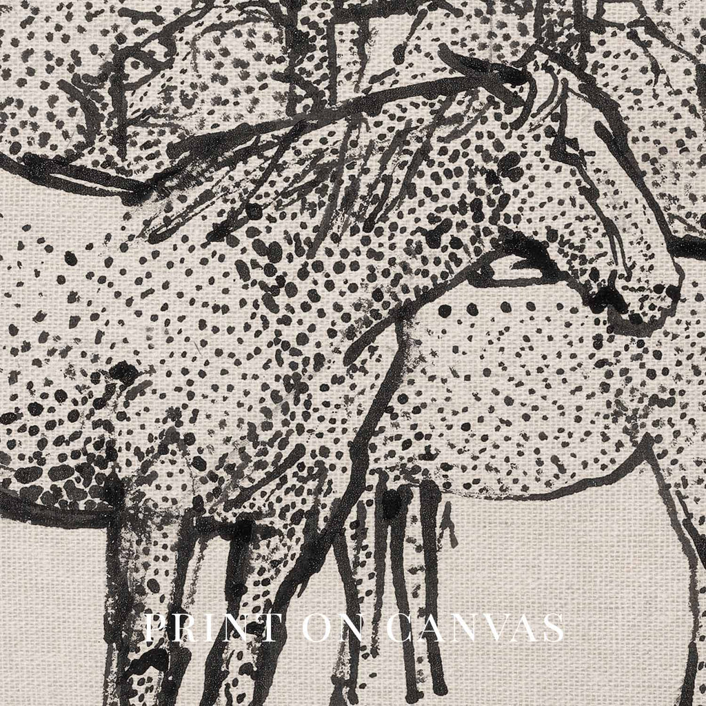 Spotted Horses in Paddock Ink Drawing Wall Art Printable – Vintage Equestrian Sketch Print