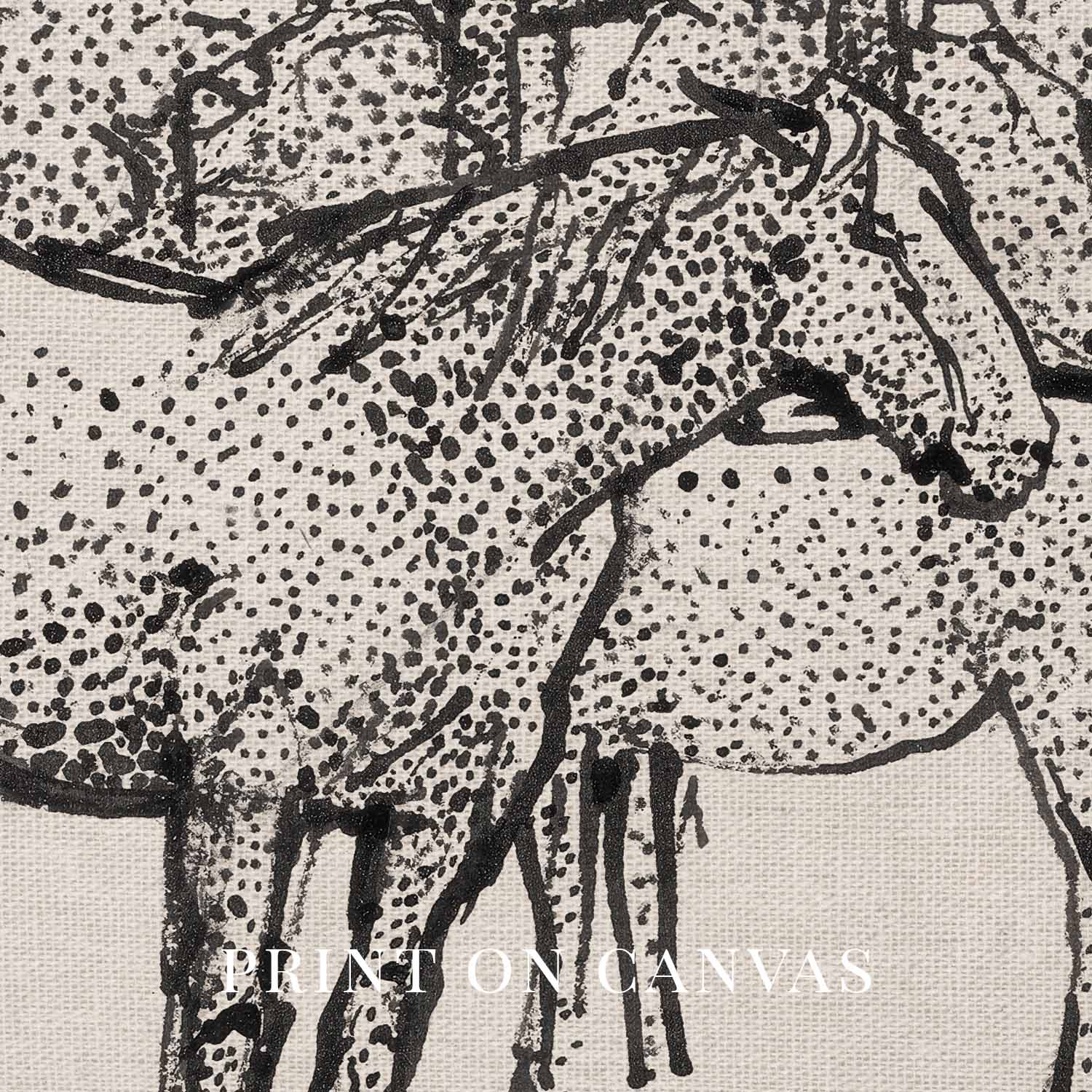 Spotted Horses in Paddock Ink Drawing Wall Art Printable – Vintage Equestrian Sketch Print