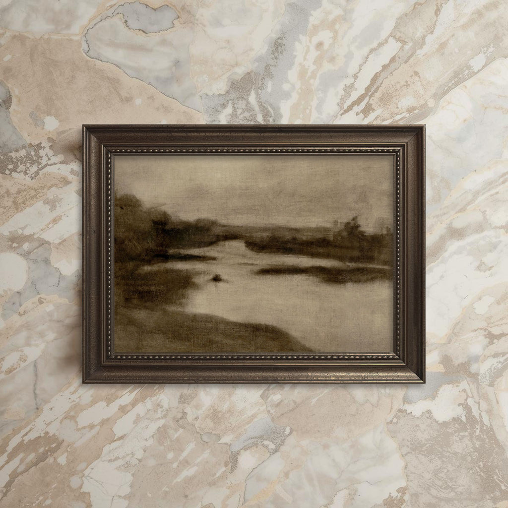 Neutral Minimal Landscape Wall Art Printable – Moody Brown Vintage Landscape Print