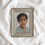 Neutral Boho Portrait Wall Art Print – Muted Grey Vintage Woman Oil Painting (Digital Download)