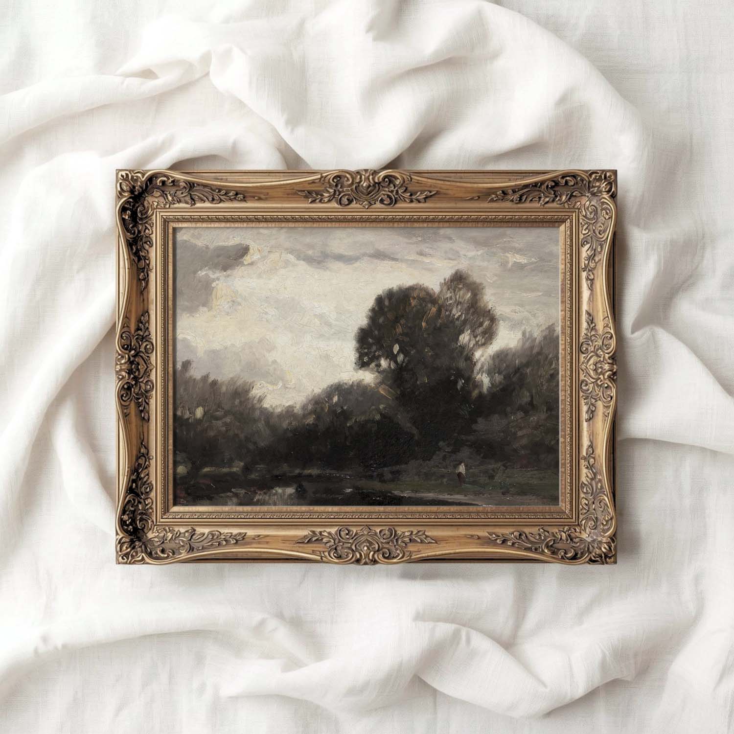 Vintage Moody Forest Lake Wall Art Printable (Dark Academia) — Nature Reflection Painting