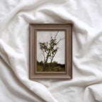 Modern farmhouse tree print printable wall art featuring a moody fall tree branch.
