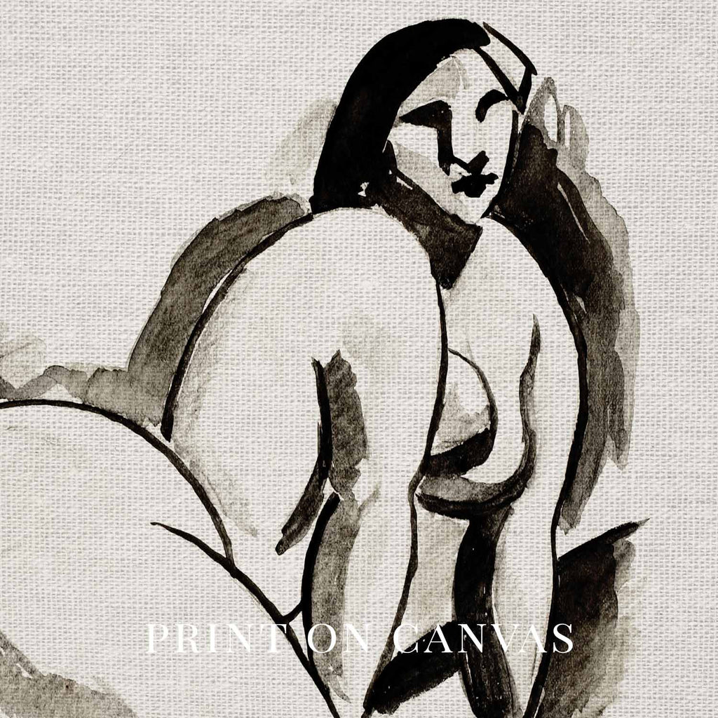 Modern Woman Ink Drawing Wall Art Printable – Minimal Black and Beige Line Portrait Print