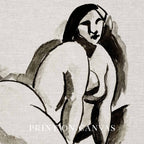 Modern Woman Ink Drawing Wall Art Printable – Minimal Black and Beige Line Portrait Print