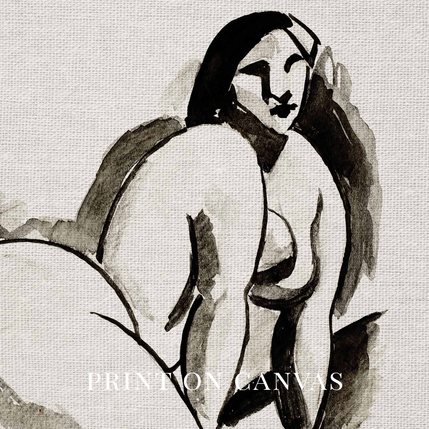 Modern Woman Ink Drawing Wall Art Printable – Minimal Black and Beige Line Portrait Print
