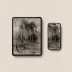 Charcoal Birch Tree Wallpaper Set | iPhone & iPad Minimal Monochrome Forest