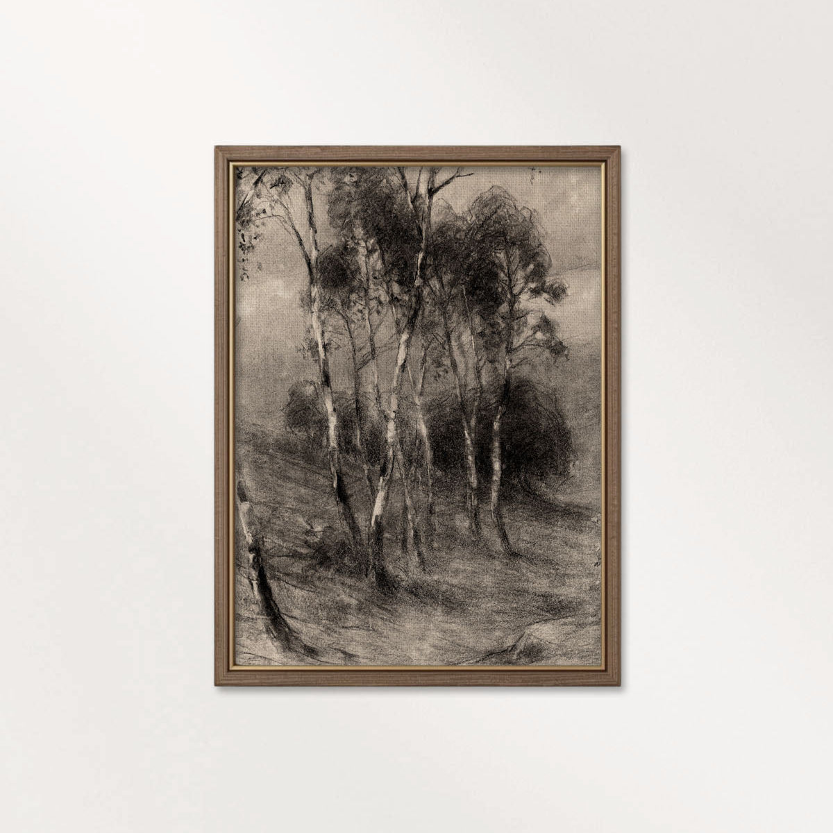 Charcoal Birch Tree Wall Art Printable | Minimal Black Forest Sketch Print